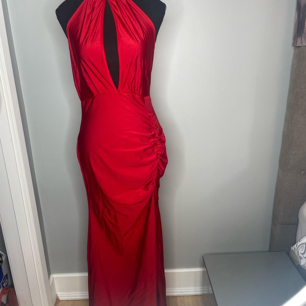 SHEIN Red Backless Halter Dress